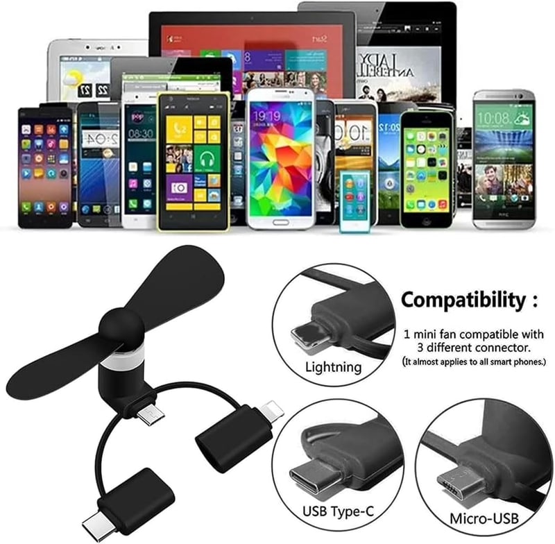 SEMINISMAR 2db Mini Telefon Ventilátor 3in1 iPhone/Type-C/Lightning