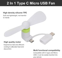 SEMINISMAR Mini USB Ventilátor Telefonhoz, Hordozható Telefon Hűtő Android/Type-C 5