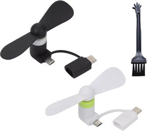 SEMINISMAR Mini USB telefon ventilátor, 2 az 1-ben, Android/Type-C - fekete-fehér