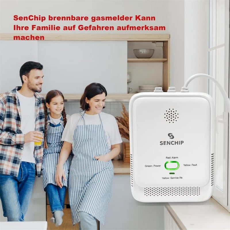 SenChip Metán Gázérzékelő - Földgáz/LPG Detektor Hangriasztással és Villogó Fénnyel - Hordozható Szivárgásérzékelő Konyhába és Pincébe