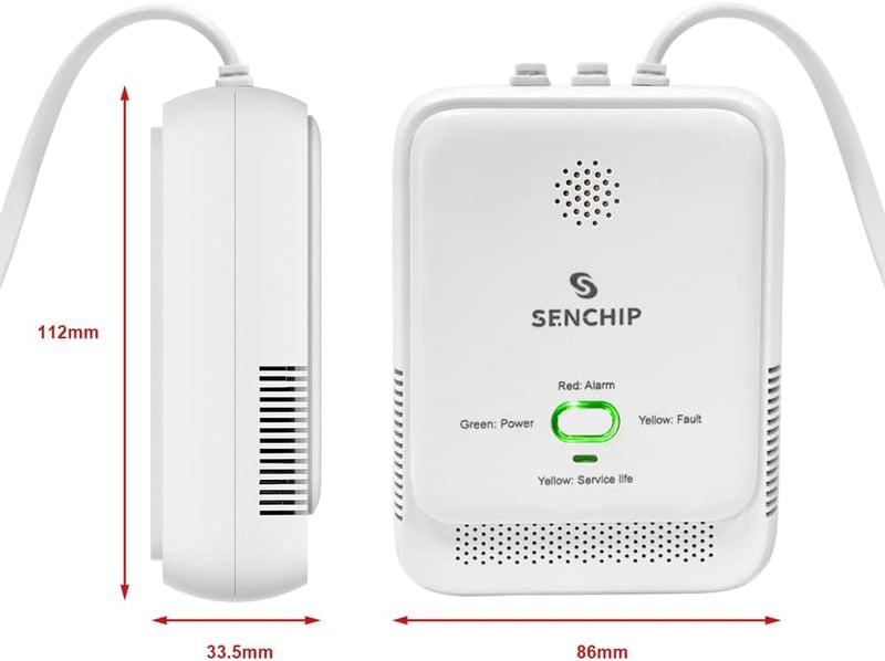 SenChip Metán Gázérzékelő - Földgáz/LPG Detektor Hangriasztással és Villogó Fénnyel - Hordozható Szivárgásérzékelő Konyhába és Pincébe