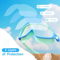 Set 2 Ochelari de Înot pentru Copii Senders, Câmp Vizual Larg, cu Dopuri de Urechi și Clemă pentru Nas, Protecție UV, Anti-aburire, pentru Vârste între 3-15 Ani, Roz-Albastru și Verde-Albastru 2