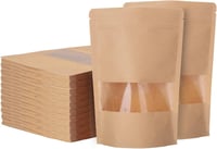 SENENQU 200 db Papírzacskó Ablakkal, 9x14 cm Álló Kraft Tasak Élelmiszerhez és Dióhoz 1