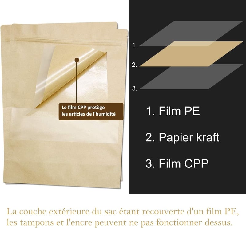 SENENQU 200 db Papírzacskó Ablakkal, 9x14 cm Álló Kraft Tasak Élelmiszerhez és Dióhoz