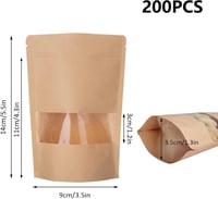 SENENQU 200 db Papírzacskó Ablakkal, 9x14 cm Álló Kraft Tasak Élelmiszerhez és Dióhoz 2