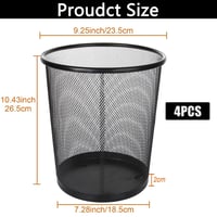 Set 4 coșuri de gunoi metalice SENENQU 12L, negru, tip plasă, pentru birou 2