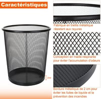 Set 4 coșuri de gunoi metalice SENENQU 12L, negru, tip plasă, pentru birou 4