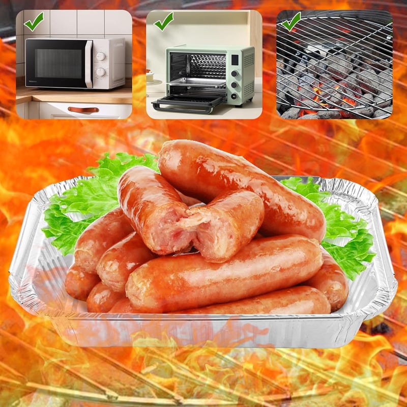 SENENQU 75 db Alumínium Sütőtálca Fedővel 850ml - Eldobható Alufólia Edény Sütéshez, Grillezéshez, Főzéshez - 21x14 cm