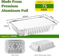 SENENQU 75 db Alumínium Sütőtálca Fedővel 850ml - Eldobható Alufólia Edény Sütéshez, Grillezéshez, Főzéshez - 21x14 cm 2
