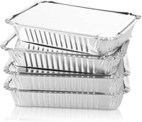 SENENQU 75 db Alumínium Sütőtálca Fedővel 850ml - Eldobható Alufólia Edény Sütéshez, Grillezéshez, Főzéshez - 21x14 cm 6