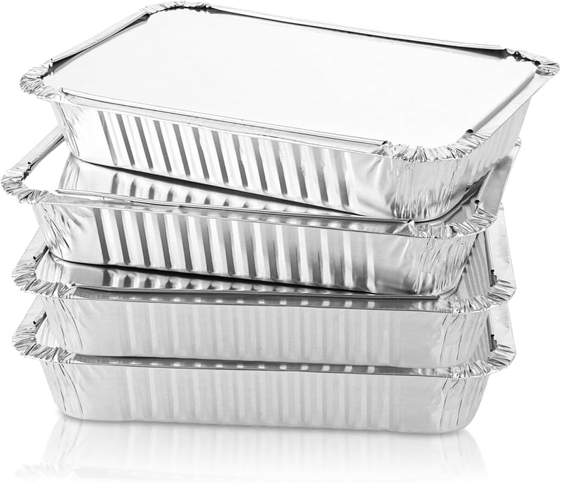 SENENQU 75 db Alumínium Sütőtálca Fedővel 850ml - Eldobható Alufólia Edény Sütéshez, Grillezéshez, Főzéshez - 21x14 cm