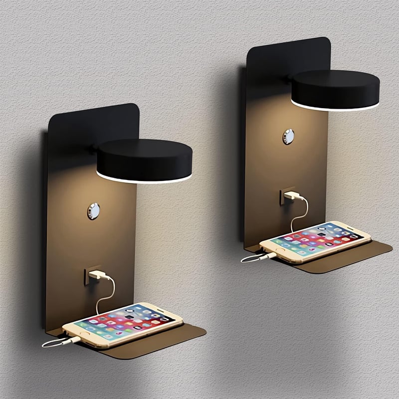 SENFAY 2db LED fali lámpa USB töltővel, 12W, dimmelhető érintőképernyős, 350° forgatható olvasólámpa