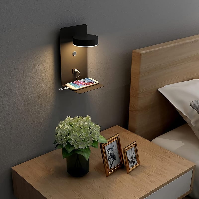SENFAY 2db LED fali lámpa USB töltővel, 12W, dimmelhető érintőképernyős, 350° forgatható olvasólámpa