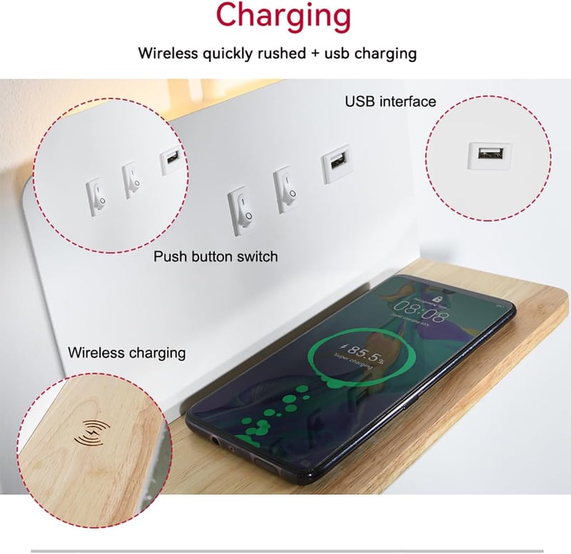 SENFAY Dimmer LED Fali Lámpa Vezeték Nélküli Töltéssel és USB Porttal