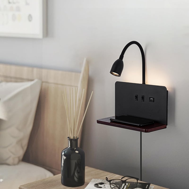 SENFAY LED fali lámpa vezeték nélküli töltéssel, USB-A/C portokkal, 3 színhőmérséklet