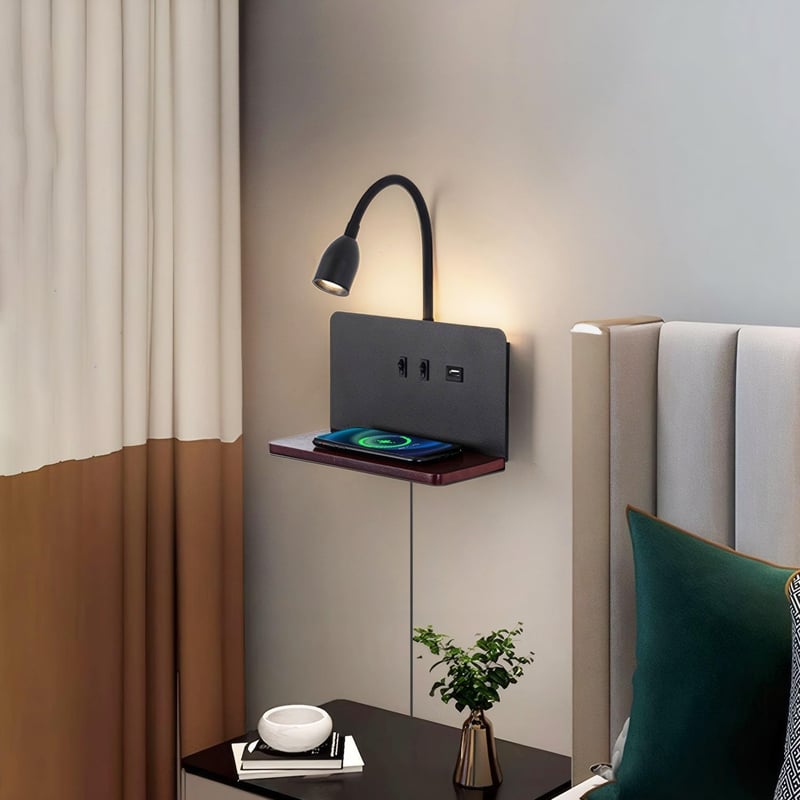 SENFAY LED fali lámpa vezeték nélküli töltéssel, USB-A/C portokkal, 3 színhőmérséklet