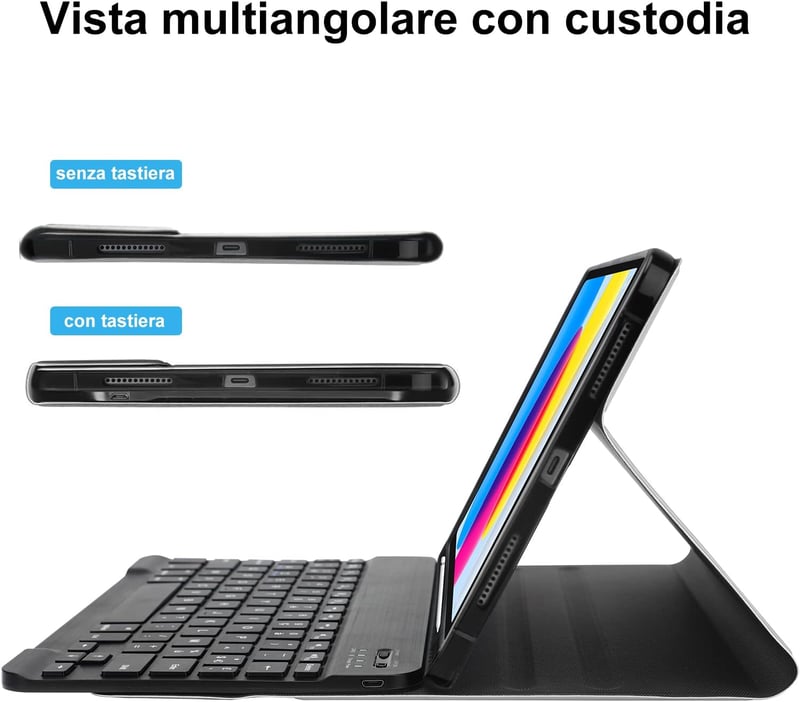 SENGBIRCH Bluetooth Billentyűzet iPad 10 Generáció 2022 10.9 Hüvelyk Védőtok Állvánnyal Apple Pencil Tartóval Fekete