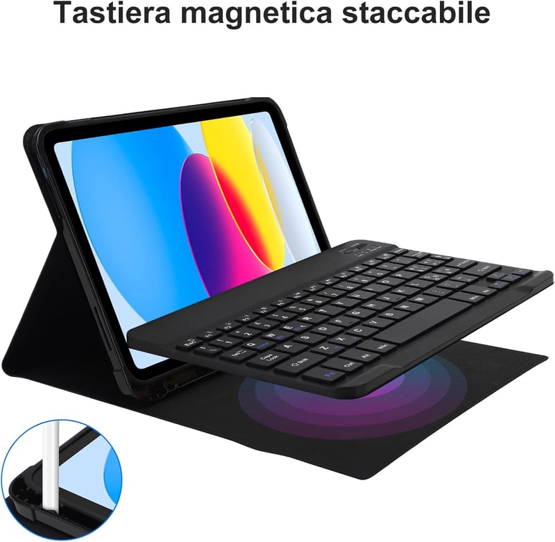 SENGBIRCH Bluetooth Billentyűzet iPad 10 Generáció 2022 10.9 Hüvelyk Védőtok Állvánnyal Apple Pencil Tartóval Fekete