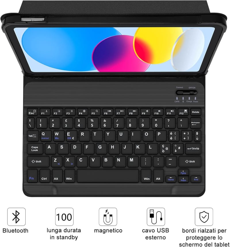 SENGBIRCH Bluetooth Billentyűzet iPad 10 Generáció 2022 10.9 Hüvelyk Védőtok Állvánnyal Apple Pencil Tartóval Fekete