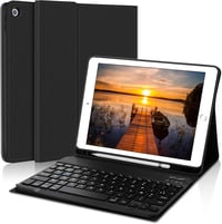 SENGBIRCH Bluetooth Billentyűzetes Tok iPad 2018/2017/Air/Pro 9.7 Modellekhez - Levehető AZERTY Billentyűzet, Ceruzatartó, Fekete 1