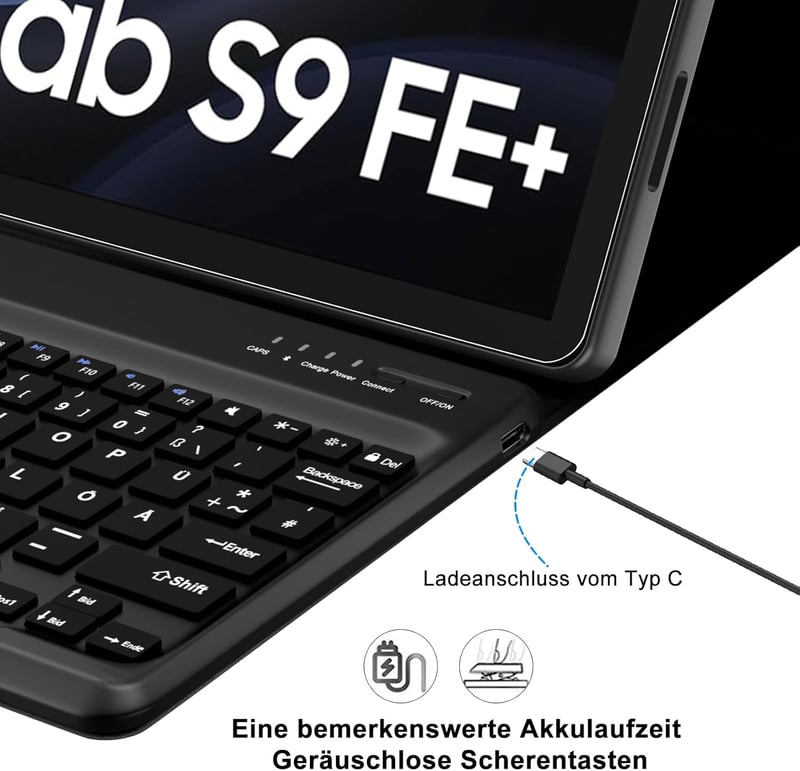 SENGBIRCH Bluetooth Billentyűzetes Tok Samsung Galaxy Tab S10 Plus/S9 FE+ 12.4" Tablethez - Levehető QWERTZ Billentyűzet, Háttérvilágítás, F
