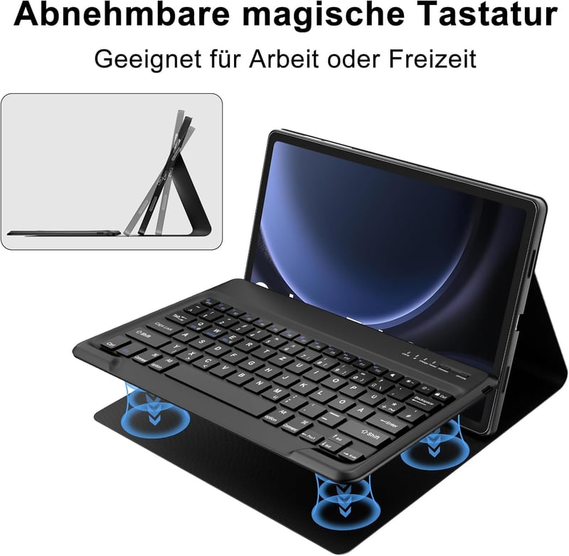 SENGBIRCH Bluetooth Billentyűzetes Tok Samsung Galaxy Tab S10 Plus/S9 FE+ 12.4" Tablethez - Levehető QWERTZ Billentyűzet, Háttérvilágítás, F