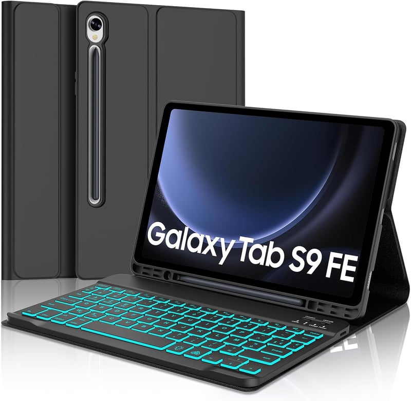 SENGBIRCH Bluetooth Billentyűzetes Tok Samsung Galaxy Tab S10 FE/S9 FE 10.9" Tablethez - 7 Színű RGB Háttérvilágítás, Levehető Billentyűzet,