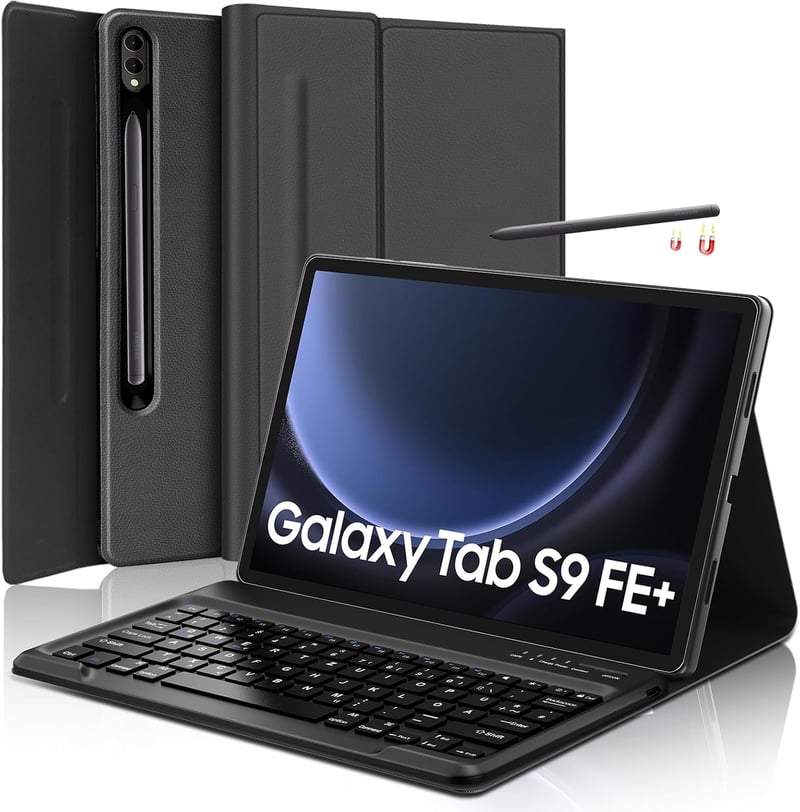 SENGBIRCH Bluetooth Billentyűzetes Tok Samsung Galaxy Tab S10 Plus/S9 FE+ 12.4" Tablethez - Levehető QWERTZ Billentyűzet, Háttérvilágítás, F