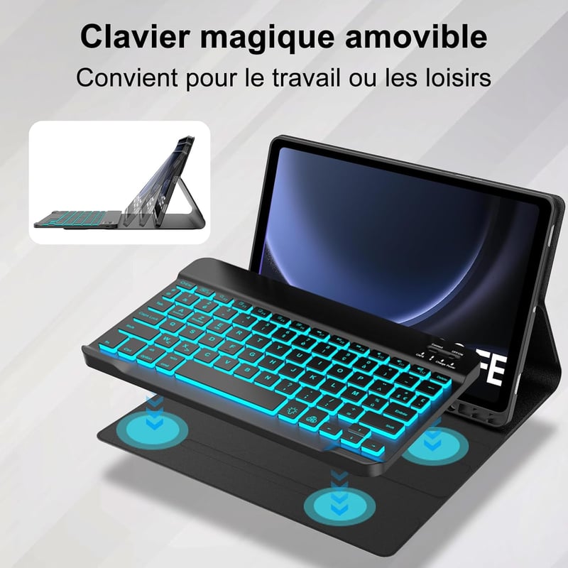 SENGBIRCH Bluetooth Billentyűzetes Tok Samsung Galaxy Tab S10 FE/S9 FE 10.9" Tablethez - 7 Színű RGB Háttérvilágítás, Levehető Billentyűzet,