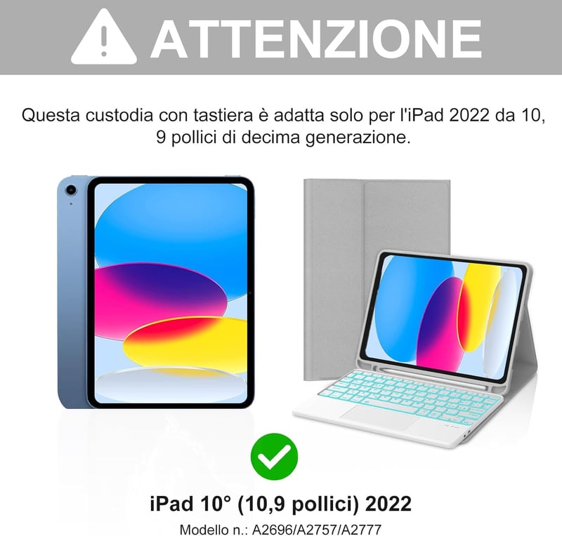 SENGBIRCH iPad 10.9" Billentyűzet Tok 7 Szín Háttérvilágítás Trackpad Szürke