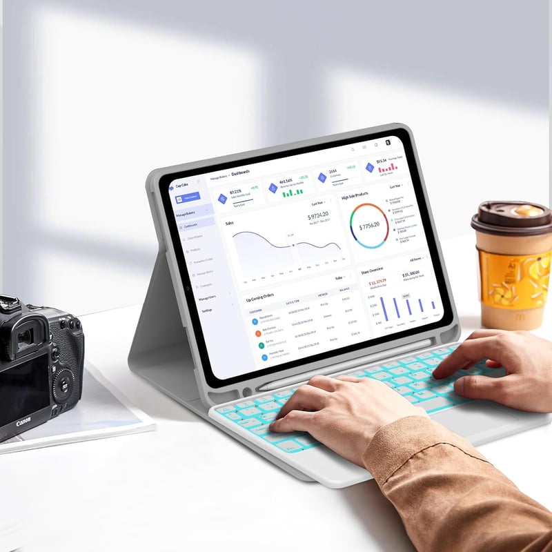 SENGBIRCH iPad 10.9" Billentyűzet Tok 7 Szín Háttérvilágítás Trackpad Szürke