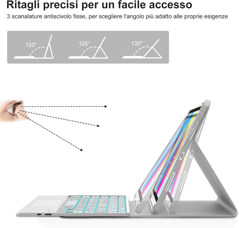 SENGBIRCH iPad 10.9" Billentyűzet Tok 7 Szín Háttérvilágítás Trackpad Szürke