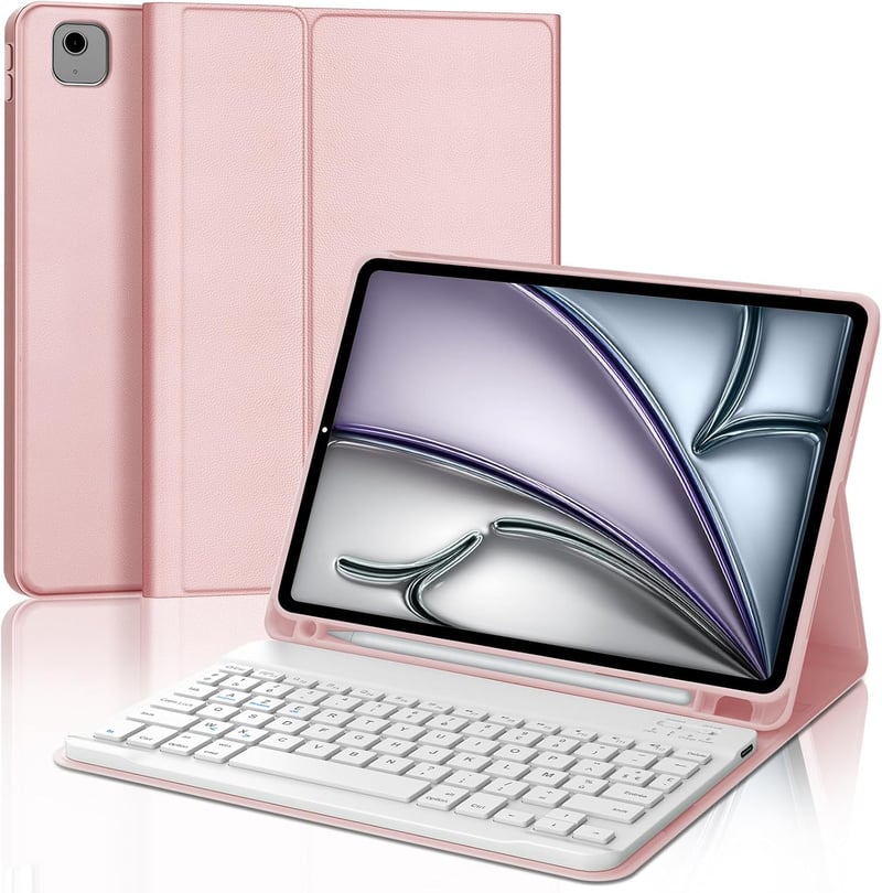 SENGBIRCH iPad Air 11 2024 Billentyűzetes Tok AZERTY Billentyűzettel Világos Rózsaszín