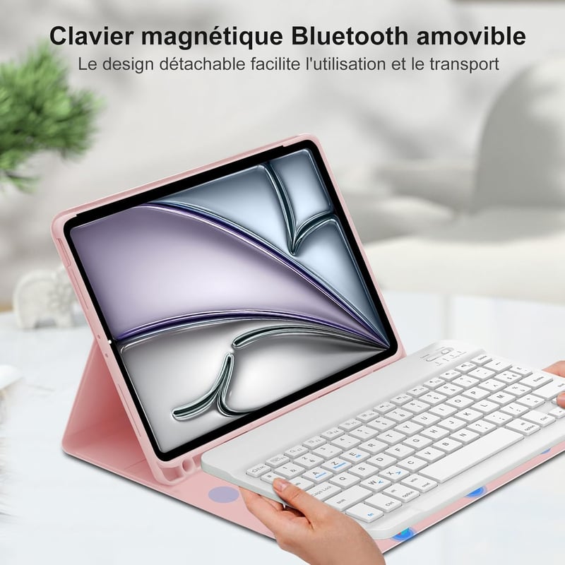SENGBIRCH iPad Air 11 2024 Billentyűzetes Tok AZERTY Billentyűzettel Világos Rózsaszín