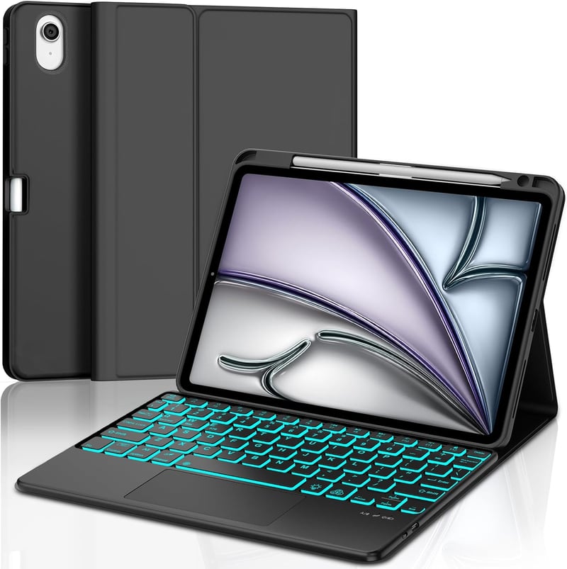 SENGBIRCH iPad Air 11 hüvelyk M3 2025/M2 2024 Bluetooth billentyűzet tok háttérvilágítással és trackpaddal iPad Pro 11 inch kompatibilis