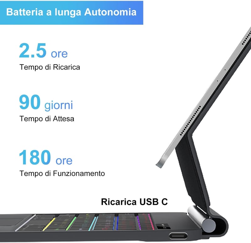SENGBIRCH iPad Air 13" és iPad Pro 12.9" Billentyűzetes Tok 7 Színű Háttérvilágítás Touchpad Mágneses Fekete