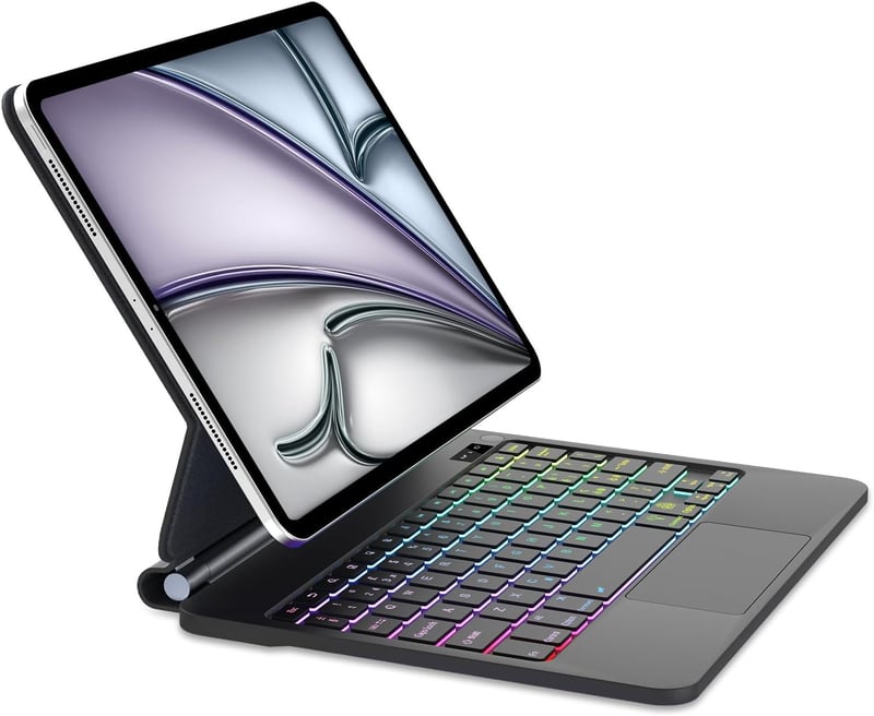 SENGBIRCH iPad Air 13" és iPad Pro 12.9" Billentyűzetes Tok 7 Színű Háttérvilágítás Touchpad Mágneses Fekete