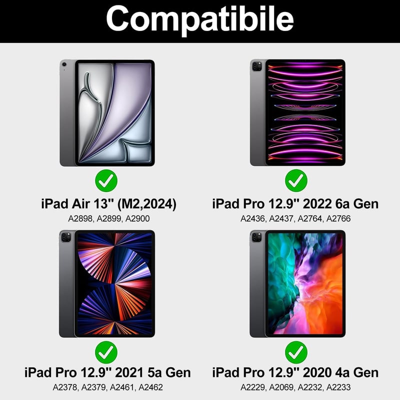 SENGBIRCH iPad Air 13" és iPad Pro 12.9" Billentyűzetes Tok 7 Színű Háttérvilágítás Touchpad Mágneses Fekete