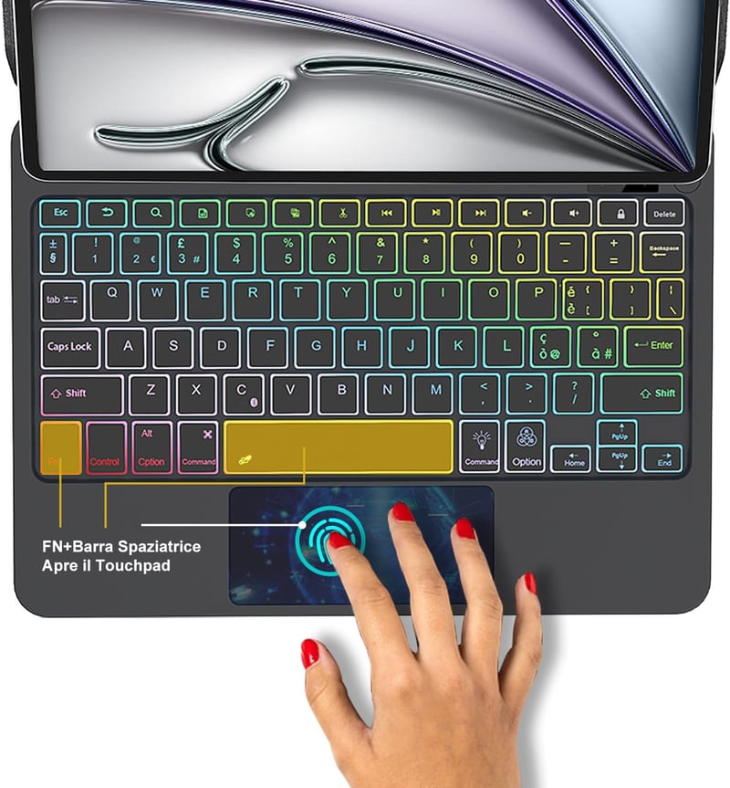 SENGBIRCH iPad Air 13" és iPad Pro 12.9" Billentyűzetes Tok 7 Színű Háttérvilágítás Touchpad Mágneses Fekete