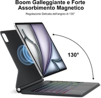 SENGBIRCH iPad Air 13" és iPad Pro 12.9" Billentyűzetes Tok 7 Színű Háttérvilágítás Touchpad Mágneses Fekete 6