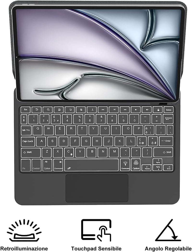 SENGBIRCH iPad Air 13" és iPad Pro 12.9" Billentyűzetes Tok 7 Színű Háttérvilágítás Touchpad Mágneses Fekete
