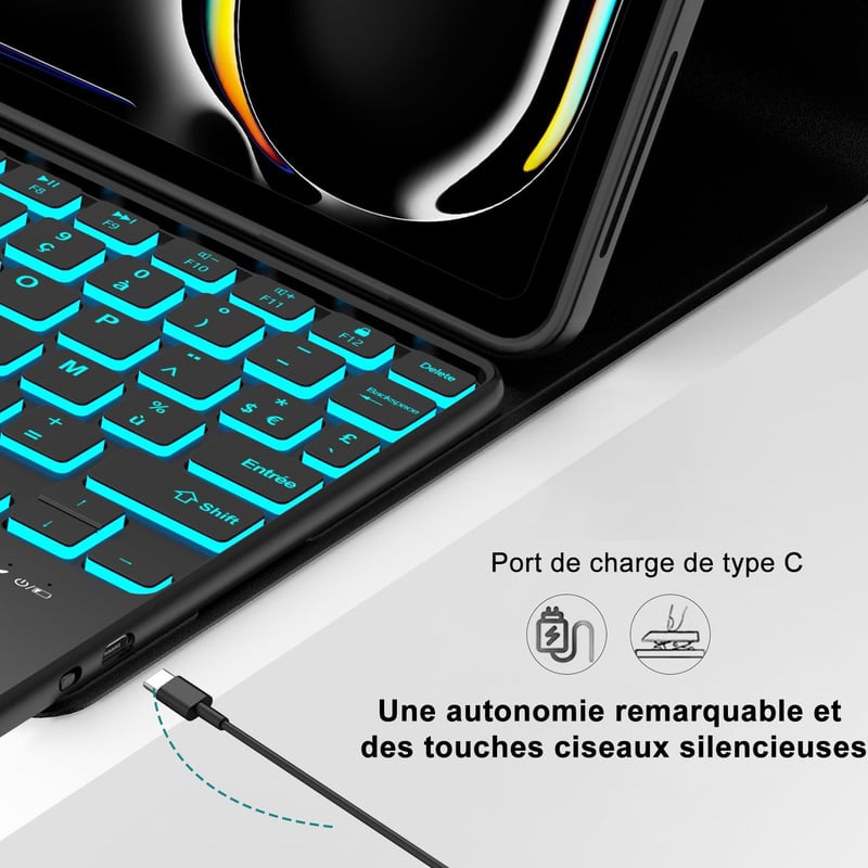 SENGBIRCH iPad Pro 11 M4 2024 Billentyűzet Tok Francia AZERTY Trackpad Világító