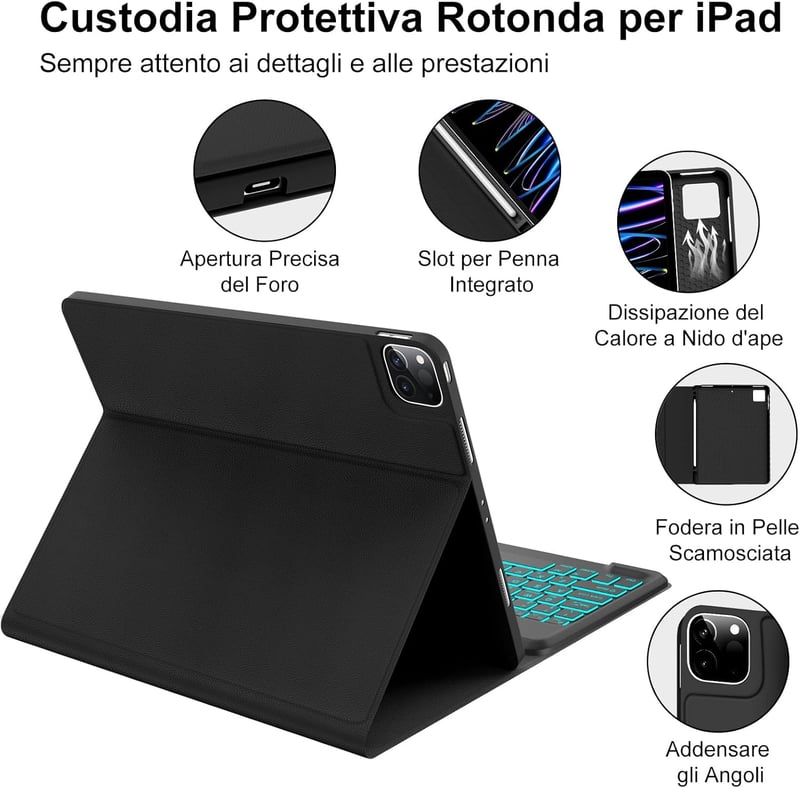 SENGBIRCH iPad Pro 12.9 Billentyűzet Tok Vezeték Nélküli Bluetooth 7 Szín Háttérvilágítás