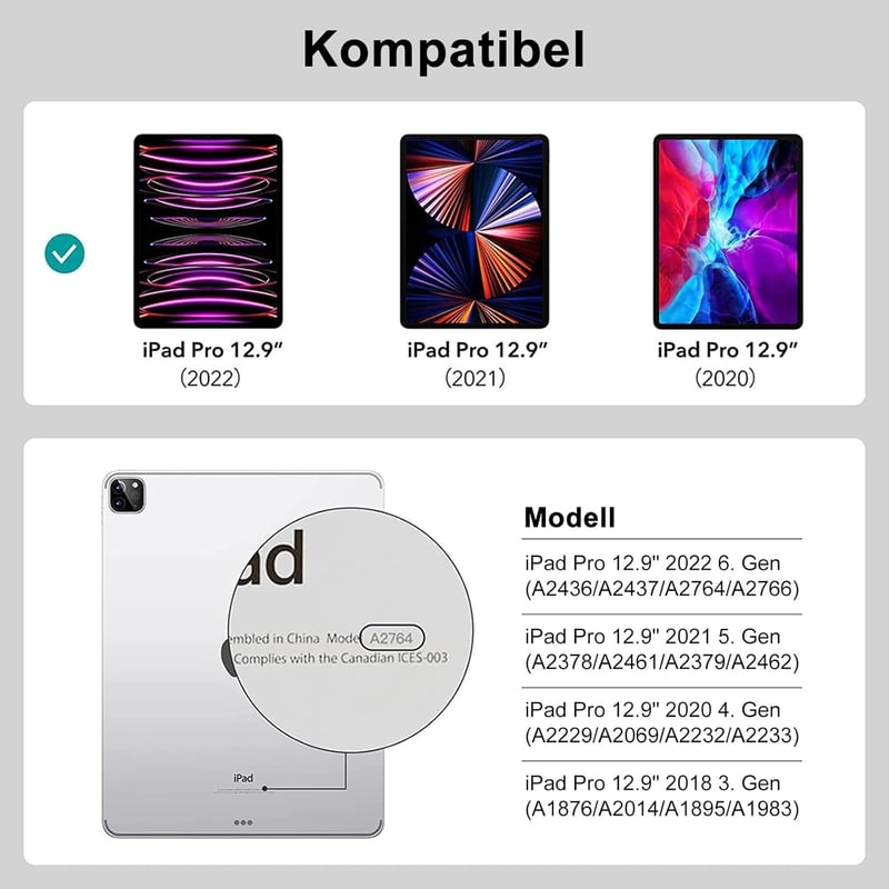 SENGBIRCH iPad Pro 12.9 Mágneses Billentyűzet Tok Német QWERTZ Touchpad Sötétzöld