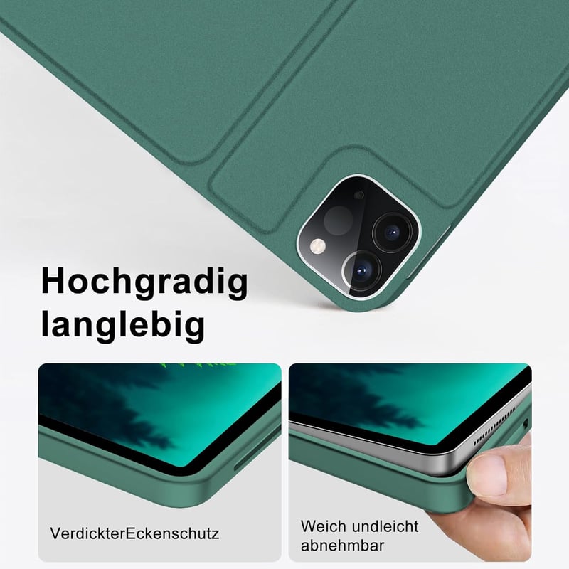 SENGBIRCH iPad Pro 12.9 Mágneses Billentyűzet Tok Német QWERTZ Touchpad Sötétzöld