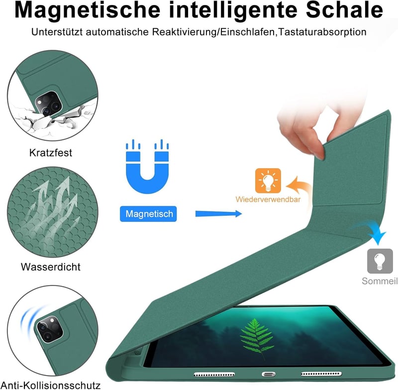 SENGBIRCH iPad Pro 12.9 Mágneses Billentyűzet Tok Német QWERTZ Touchpad Sötétzöld