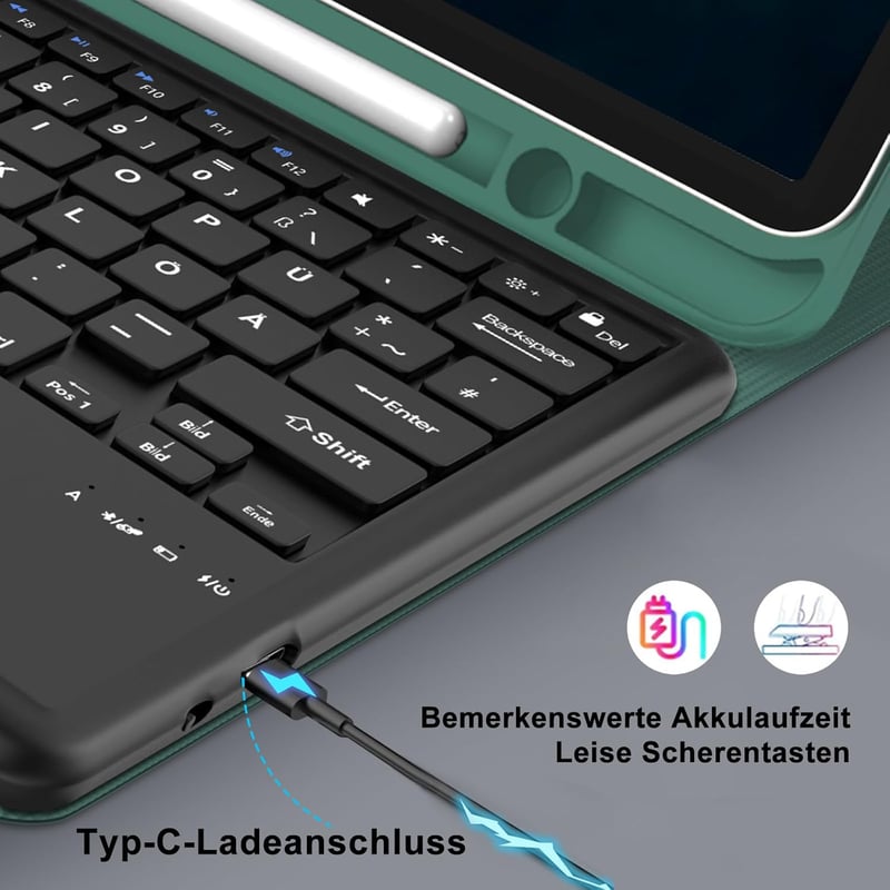 SENGBIRCH iPad Pro 12.9 Mágneses Billentyűzet Tok Német QWERTZ Touchpad Sötétzöld