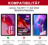 SENGBIRCH Lenovo Tab M11 2024 Bluetooth Billentyűzet Tok - Eltávolítható QWERTZ Wireless Billentyűzet, Fekete 2