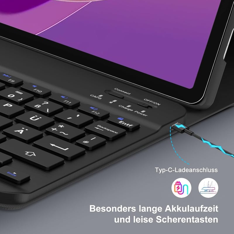 SENGBIRCH Lenovo Tab M11 2024 Bluetooth Billentyűzet Tok - Eltávolítható QWERTZ Wireless Billentyűzet, Fekete