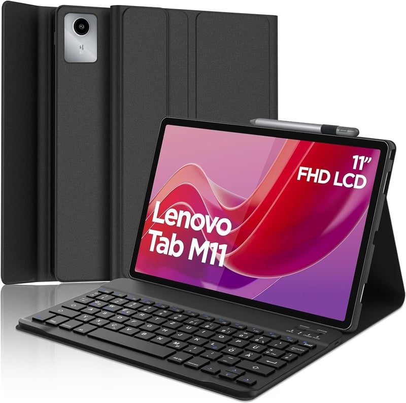 SENGBIRCH Lenovo Tab M11 2024 Bluetooth Billentyűzet Tok - Eltávolítható QWERTZ Wireless Billentyűzet, Fekete